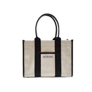 BALENCIAGA Hardware Canvas Tote Bag 2Way Shoulder White Black Leather